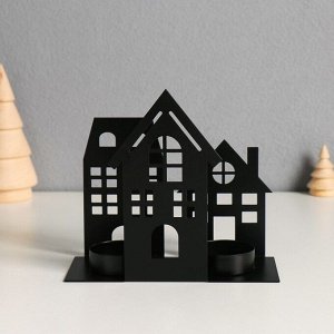 Металлический подсвечник на 2 свечи «Домики», d=4 см, 14.5x6x13 см