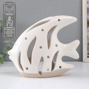 Подсвечник керамика на 1 свечу «Рыба Скалярия», песочно-белый, 18.3x7.3x16 см