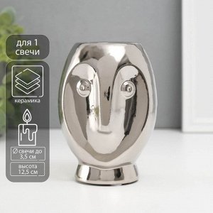 Подсвечник керамика на 1 свечу «Сова Сипуха», d=3.5 см, серебро, 9x8.5x12.5 см