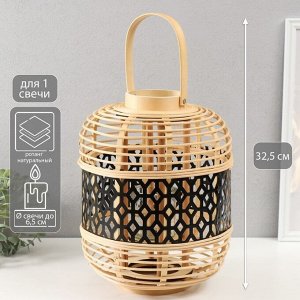 Подсвечник-фонарь на 1 свечу «Соты», ротанг, металл, 32.5x25x25 см
