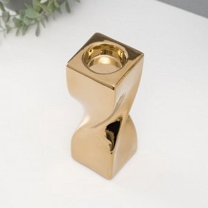 Подсвечник керамика на 1 свечу «Изгиб», d=3.5 см, золото, 6.5x6.5x17.5 см