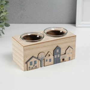 Деревянный подсвечник на 2 свечи «Домики», d=4 см, 7.7x15.5x8 см