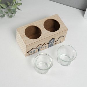 Деревянный подсвечник на 2 свечи «Домики», d=4 см, 7.7x15.5x8 см