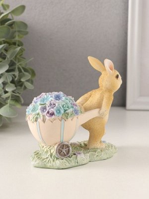 Фигурка полистоун «Зайчик с тележкой роз и незабудок», 11x6x10.5 см