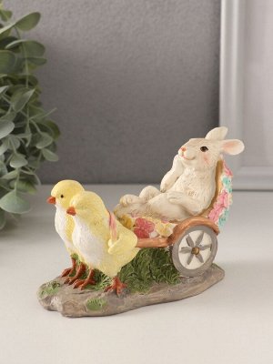 Фигурка полистоун «Цыплята везут кролика в колеснице», 14.5x7x9 см