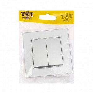 Выключатель TOT Matte Glass, 10 А, 2 клавиши, скрытый монтаж, стеклянная рамка, серебристый