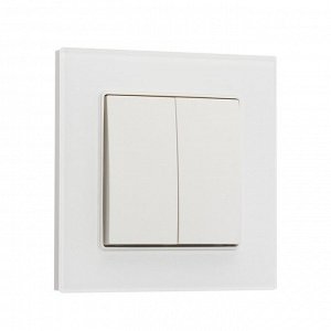 Выключатель TOT Glossy Glass, 10 А, 2 клавиши, скрытый монтаж, стеклянная рамка, белый