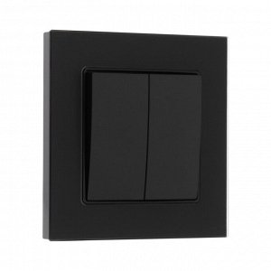 Выключатель проходной TOT Matte Glass, 10 А, 2 клавиши, скрытый монтаж, стеклянная рамка, чёрный