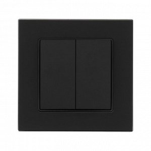 Выключатель проходной TOT Matte Glass, 10 А, 2 клавиши, скрытый монтаж, стеклянная рамка, чёрный