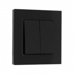 Выключатель проходной TOT Glossy Glass, 10 А, 2 клавиши, скрытый монтаж, стеклянная рамка, чёрный