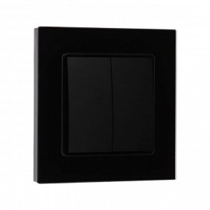 Выключатель TOT Glossy Glass, 10 А, 2 клавиши, скрытый монтаж, стеклянная рамка, чёрный