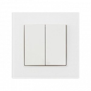 Выключатель проходной TOT Glossy Glass, 10 А, 2 клавиши, скрытый монтаж, стеклянная рамка, белый