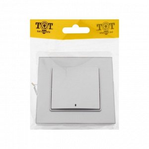 Выключатель TOT Glossy Glass, 10 А, 1 клавиша, с подсветкой, скрытый монтаж, стеклянная рамка, серебристый