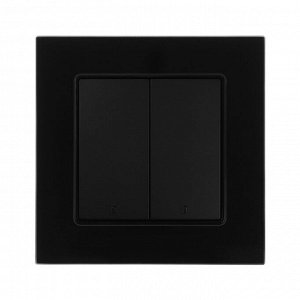 Выключатель TOT Glossy Glass, 10 А, 2 клавиши, с подсветкой, скрытый монтаж, стеклянная рамка, чёрный