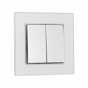 Выключатель TOT Glossy Glass, 10 А, 2 клавиши, скрытый монтаж, стеклянная рамка, серебристый