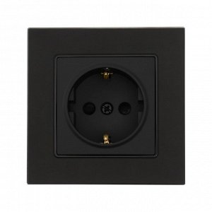 Розетка одноместная TOT Matte Glass, 16 А, скрытая, с з/к, стекло, черная