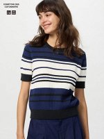 UNIQLO x Comptoir des Cotonniers - хлопковый свитер Popcorn Crew с коротким рукавом - 69 NAVY