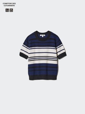 UNIQLO x Comptoir des Cotonniers - хлопковый свитер Popcorn Crew с коротким рукавом - 26 ORANGE