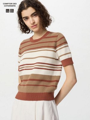 UNIQLO x Comptoir des Cotonniers - хлопковый свитер Popcorn Crew с коротким рукавом - 26 ORANGE