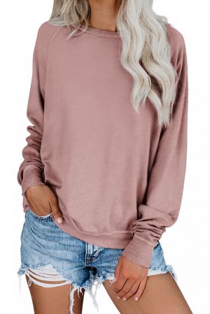 Розовый пуловер с рукавами реглан и манжетами