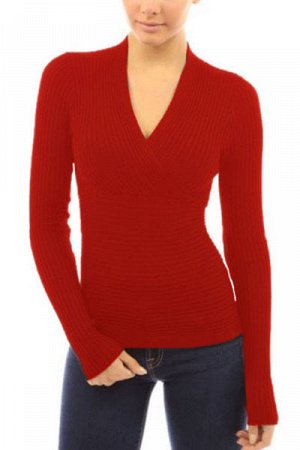 Трикотажная красная блуза с длинными рукавами и V-образным вырезом с запахом