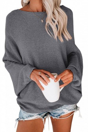 Серый свободный свитер с вырезом-лодочкой и широкими рукавами