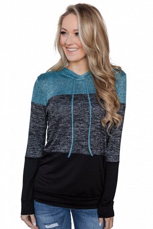 Черно-голубой пуловер-худи блочной расцветки