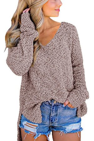 Бежевый свободный свитер с текстурной вязкой "попкорн"