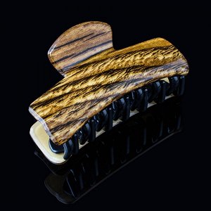 Заколка-краб пластиковая с имитацией древесины " KRA-349 " коричневая/чёрная
