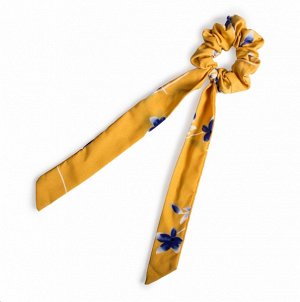 Резинка для волос объёмная с лентами " NO10 " контрастный цветочный принт жёлтая