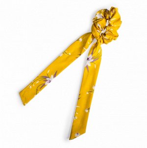 Резинка для волос объёмная с лентами и цветочным принтом " NO10 " лилия жёлтая