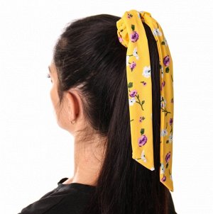 Резинка для волос объёмная с лентами и мелким цветочным принтом " NO10 " жёлтая