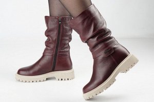 Женские полусапоги бордовые из натуральной кожи зима, подклад шерстяной мех