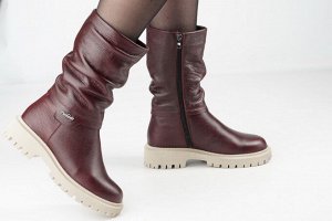 Женские полусапоги бордовые из натуральной кожи, подклад байка