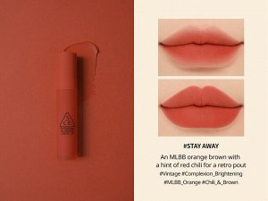 3CE Помада жидкая для губ красно-оранжевого оттенка Lip Blurring Liquid Stay Away, 5,5 гр