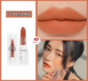 3CE Помада для губ матовая мягкая мандариново-оранжевый цвет Lipstick Soft Matte Warming Wear, 3,5 гр