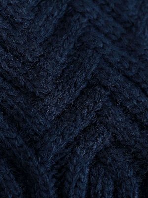 Шапка женская удлиненная, вязка елочкой + снуд крупной вязки, темно-синий