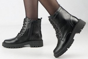 Ботинки женские черные из натуральной кожи демисезон, подклад байка