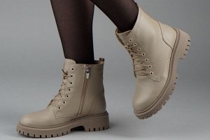 Ботинки женские бежевые из натуральной кожи демисезон, подклад байка