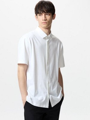 UNIQLO AIRism - хлопковая рубашка унисекс с коротким рукавом - 00 WHITE