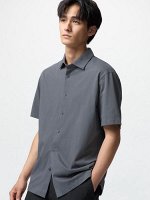 UNIQLO AIRism - хлопковая рубашка унисекс с коротким рукавом - 06 GRAY