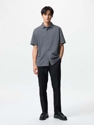 UNIQLO AIRism - хлопковая рубашка унисекс с коротким рукавом - 06 GRAY