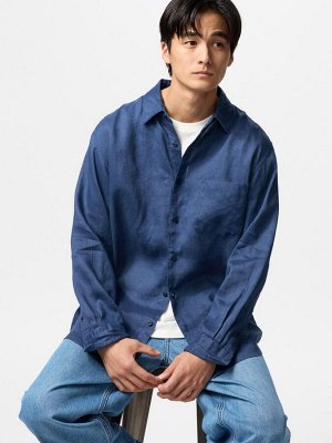 UNIQLO - мужская рубашка из премиального льна - 65 BLUE