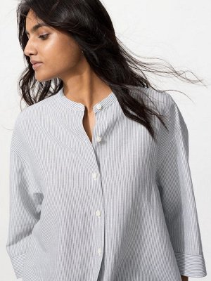 UNIQLO - рубашка в мелкую полоску с воротником-стойкой и рукавом 3/4 - 07 GRAY