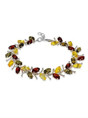 Яркий ажурный браслет с натуральным янтарём «Кипарис»