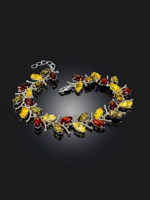 Яркий ажурный браслет с натуральным янтарём «Кипарис»