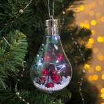 Елочный шар лампочка  &quot;Ягоды&quot;  5 LED. от батареек 2032 (в комплекте) БЕЛЫЙ