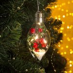 Елочный шар капля  &quot;Ягоды&quot;  5 LED. от батареек2032 (в комплекте) Т/БЕЛЫЙ