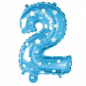 Букет из шаров «Цифра 2», фольга, латекс, набор 9 шт., цвет голубой, звёзды