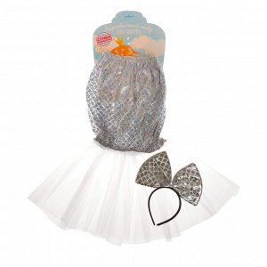 Карнавальный набор «Русалочка», ободок, юбка, 3-5 лет, цвет серебряный